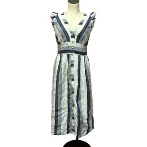 J.Crew Point SUR linen indigo Striped Sleeveless Button-Down Dress size 4